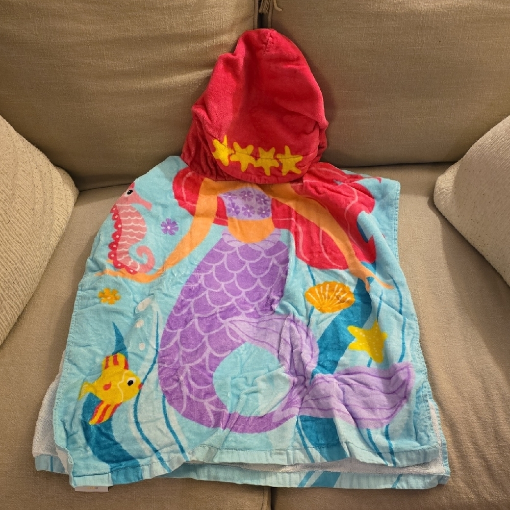 Kids Mermaid Hooded Cape - Red and Blue
